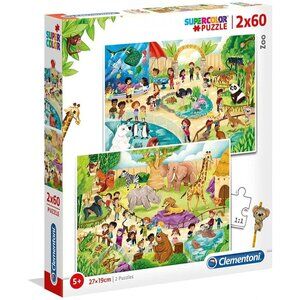 Clementoni Zoo Supercolor Puzzle 2 x 60 Pieces For Age 5+ New Sealed